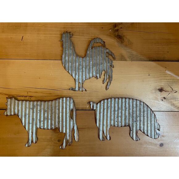 3 Farmhouse Galvanized Metal Farm Animal Cut outs wall decor. Chicken pig cow - Picture 1 of 4